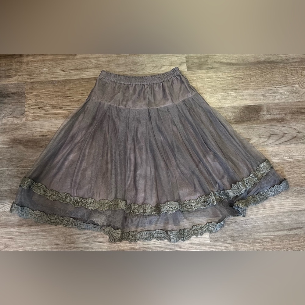 Women's LUNN Elegant Brown Tulle Skirt With Knit Hem